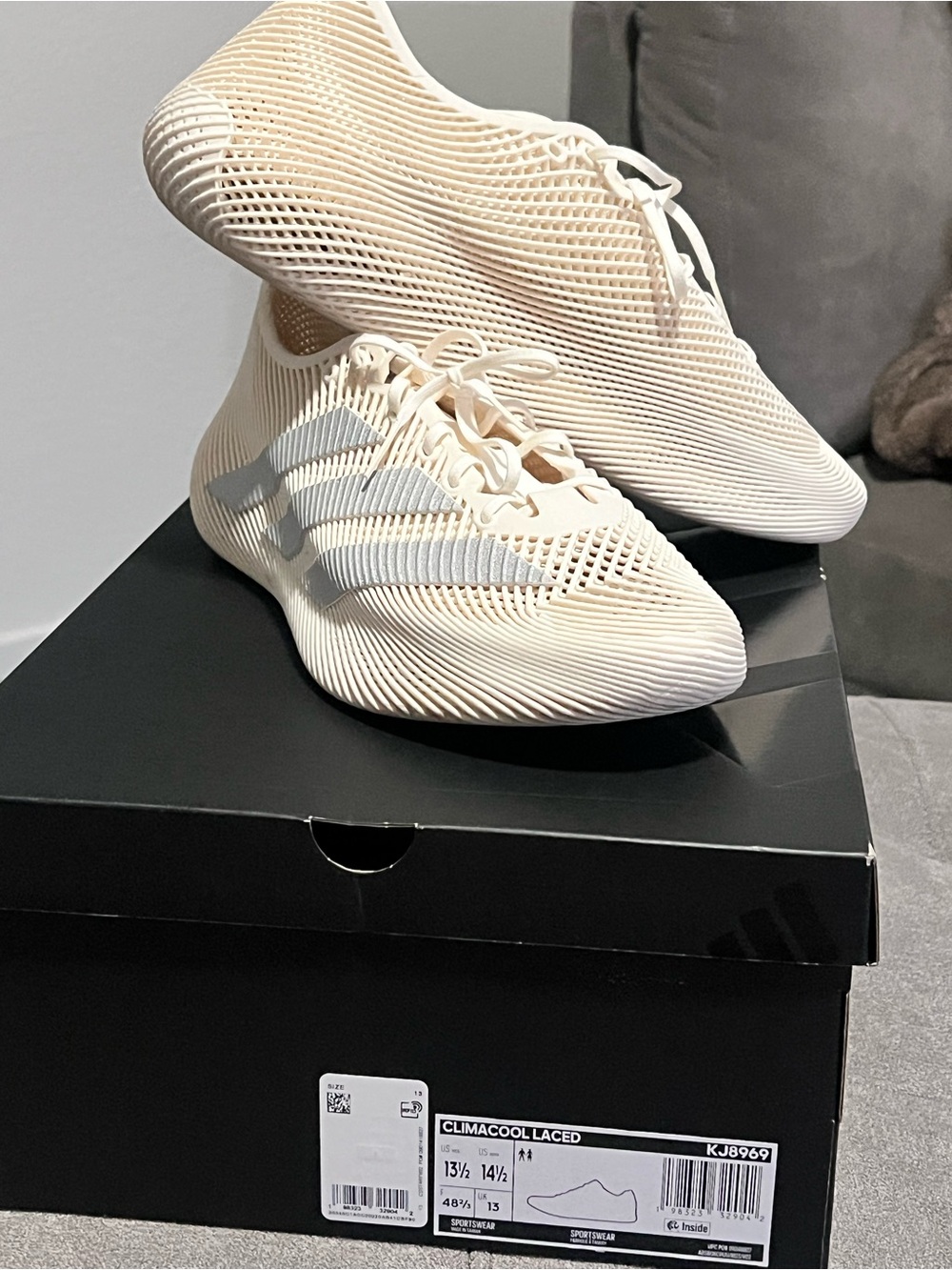 adidas Men’s Climacool Laced Sneakers in Cream with Light Gray Stripes
